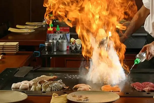 hibachi table with fire